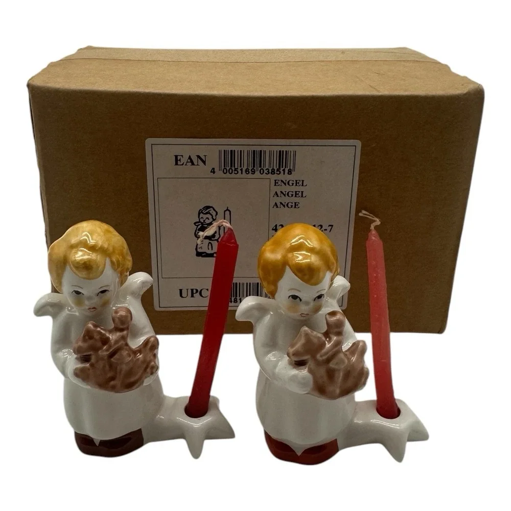 2 Vintage Goebel Christmas Candle Holders Angel w/ Toy Horse‎ 2.5